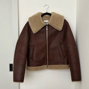 Mango faux shearling collar brown jacket size XS